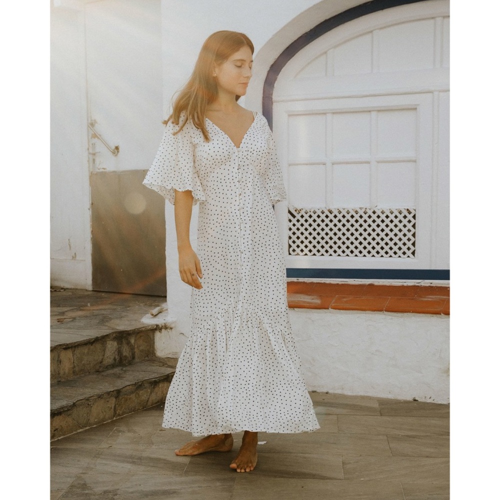 Billabong White Polka Dot Midi Dress